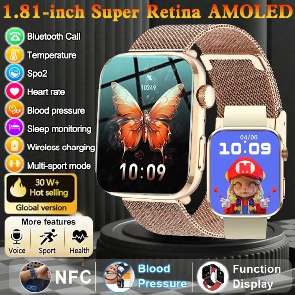 Global Version HD AMOLED Display, Heart‑Rate + Bluetooth Call + GPS Track + Waterproof Sports Smart Watch